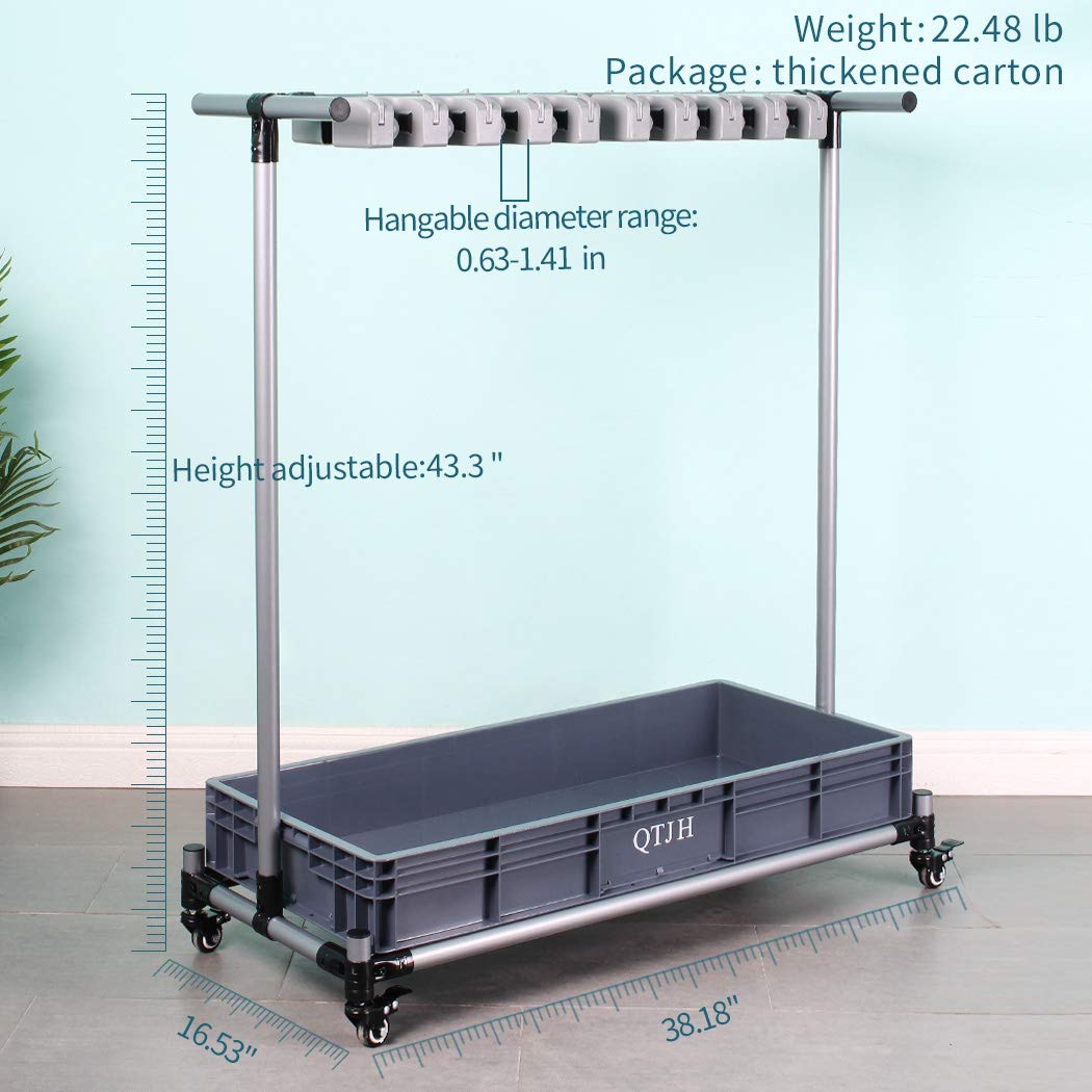 QTJH broom and mop holder put wet mops movable Commercial mop rack cleaning tool cart storage for garden garage organizer mop drain rack