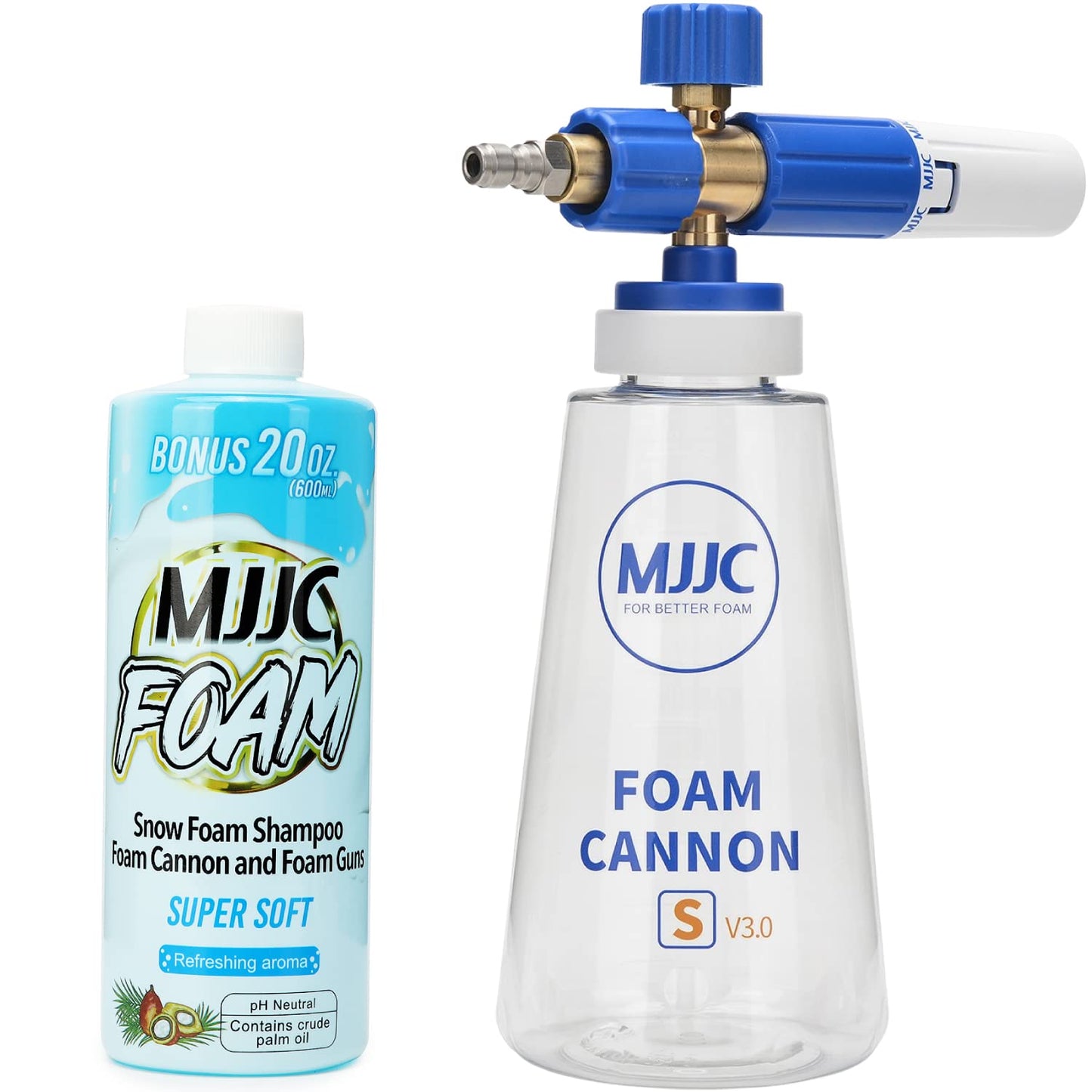 MJJC Foam Cannon S V3.0 (Thicker Snow Foam Technology) with 1/4 Inch Quick Connector for Pressure Washer & MJJC Foam Soap(20 fl oz) Kit