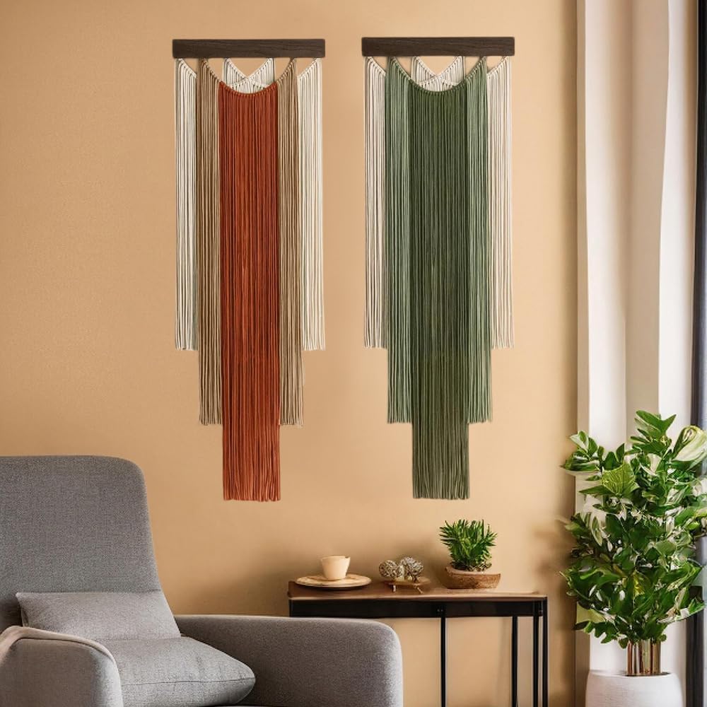 M MANUAL Macrame Wall Hanging 15.7x47.2Inch Fiber Handmade Macrame Wall Hanging Bohemian Yarn Tapestry Living Room Bedroom Modern Home Decor For Boho Home Decoration (B)