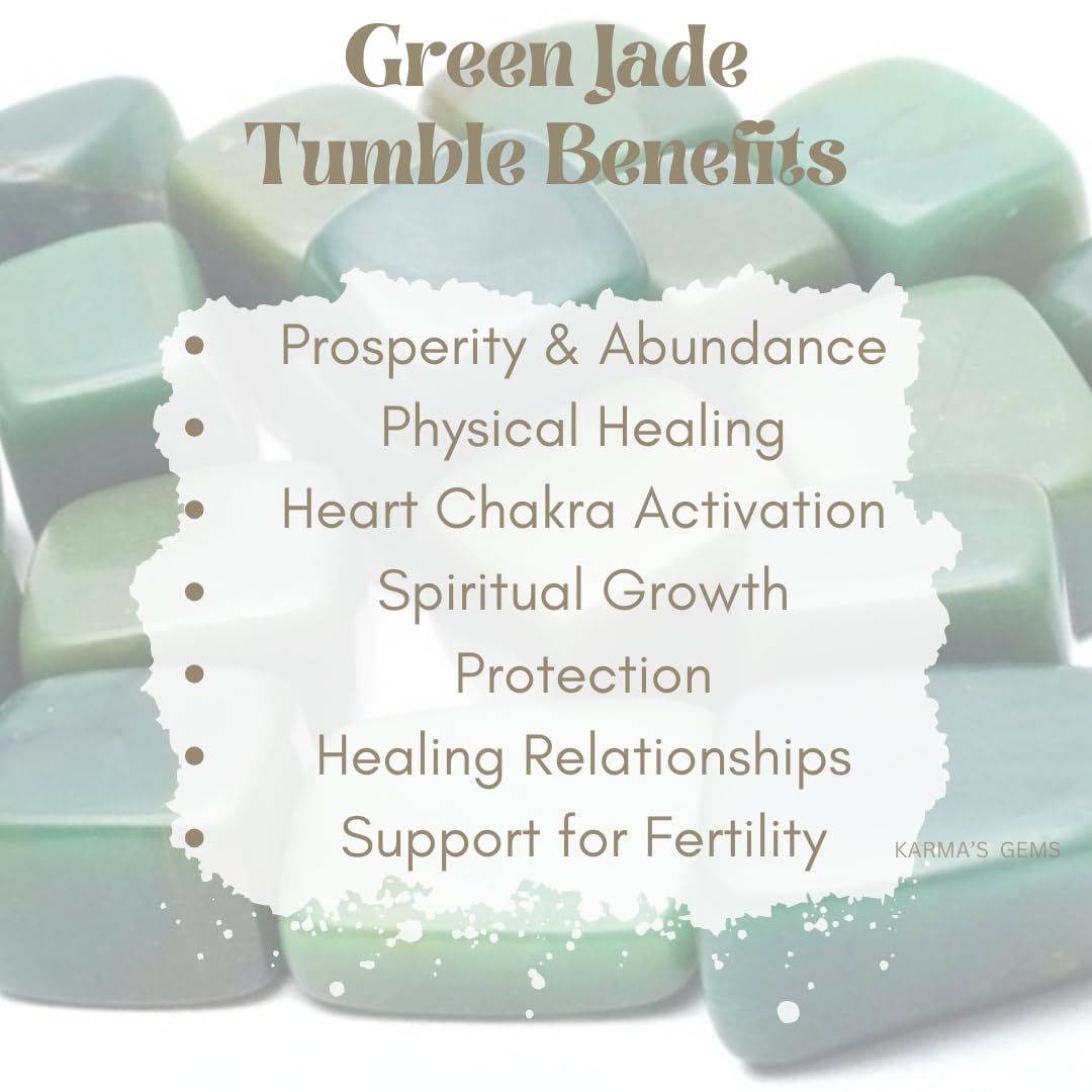 Karma Gems Green Jade Tumbled Stones Natural Crystal Kit for Reiki Healing Crystal Polished, Tumble Stones, Chakra Balancing, Reiki Gift, Home Decor (15-25 MM)