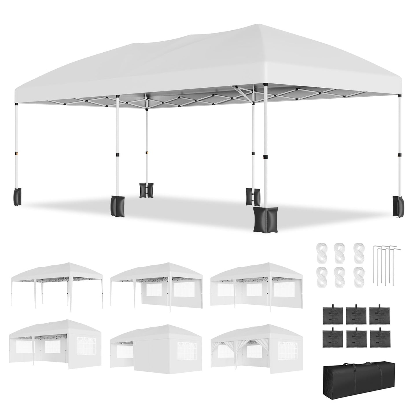 PeakPursuit 10'x20' Party Tent Heavy Duty Pop Up Canopy Commercial Canopy Wedding Tent Event Shelter with 6 Removable Sidewalls and Storage Bag for Patio Backyard Outdoor, White