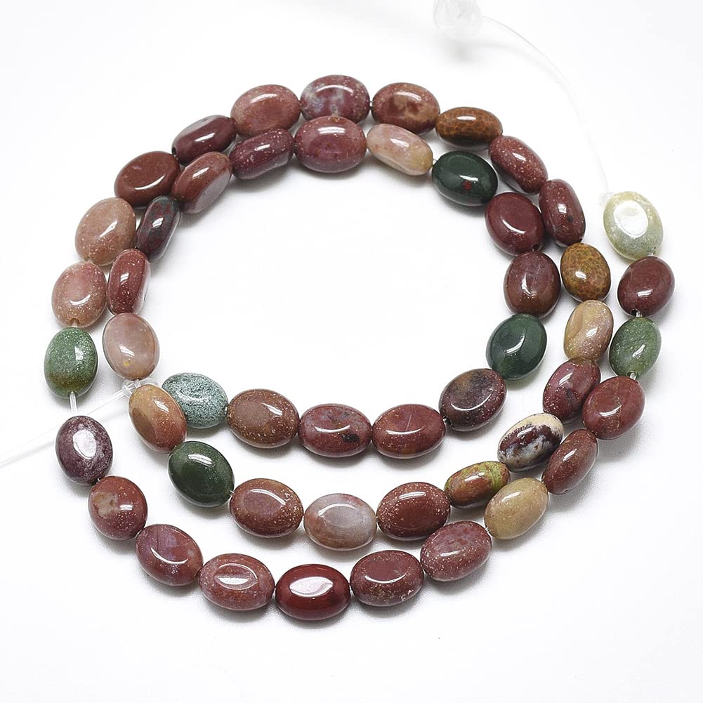 Fashewelry 50pcs Natural Indian Agate Gemstone Beads Flat Oval Healing Crystal Polished Stone Beads 8x6mm for Jewelry Necklace Bracelet Earring Craft