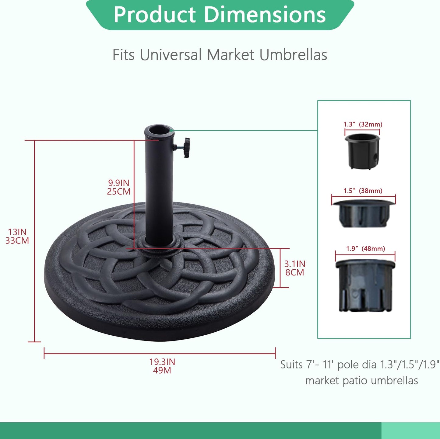 Helios&Hestia 31 lb Heavy Duty Umbrella Base, Round Resin Stand Weight for Patio Outdoor Market Table Umbrella, Black