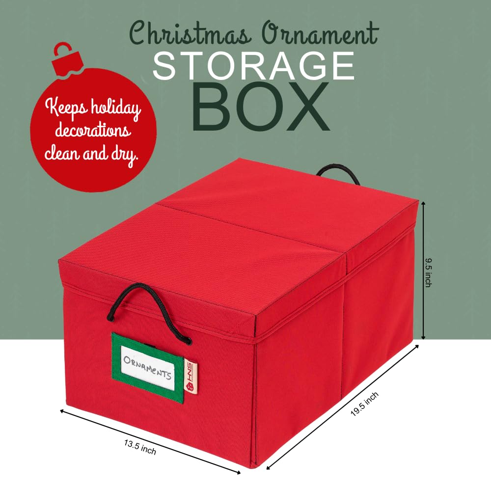 HOLDN’ STORAGE Christmas Ornament Storage Box with Dividers, Holds 72 Ornaments (3 Inch), Large Ball Storage Container with 3 Removable Trays, Durable and Portable - Red