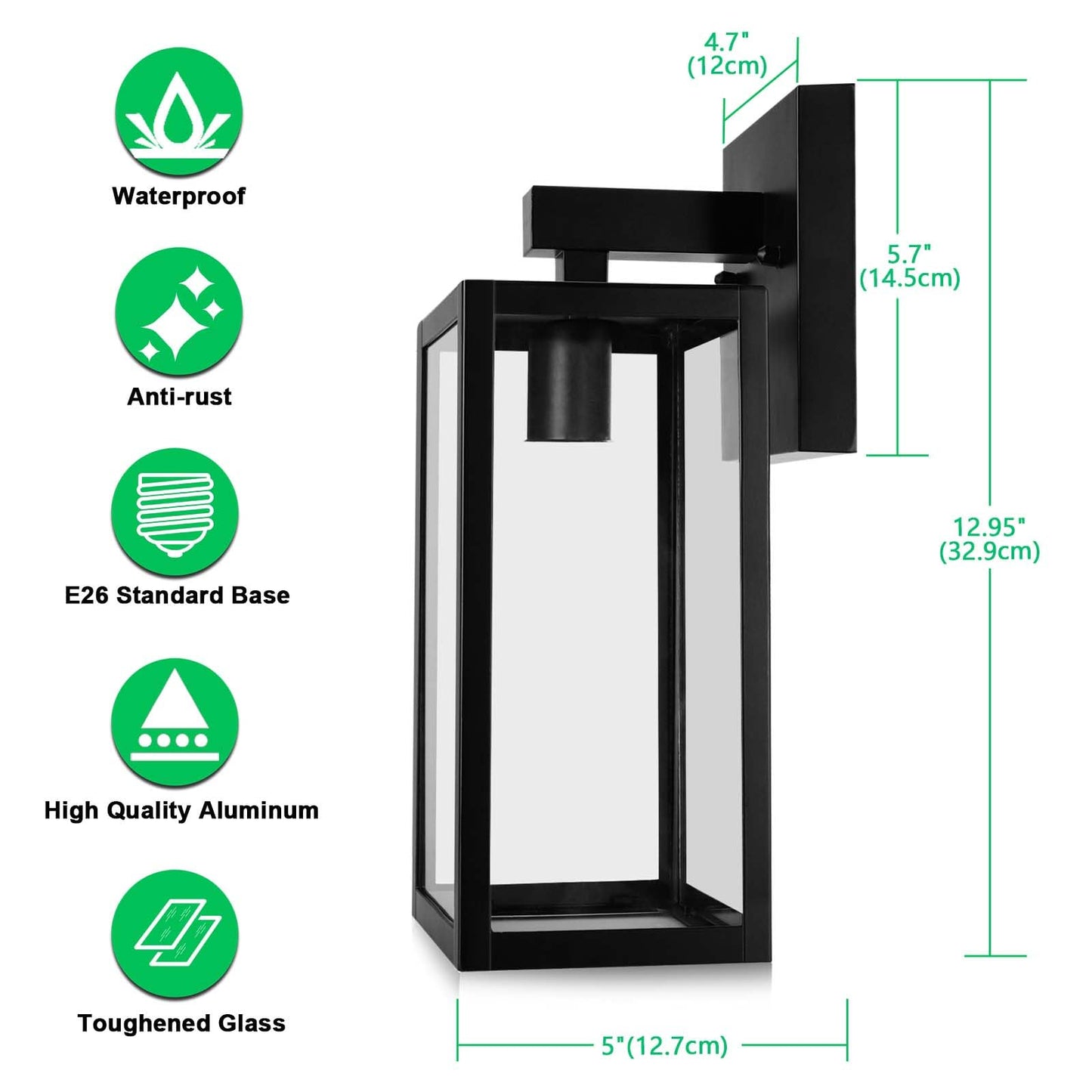 MAXvolador Outdoor Wall Lantern, Exterior Waterproof Wall Sconce Light Fixture, Black Anti-Rust Mount Light with Clear Glass, E26 Base Wall Lamp
