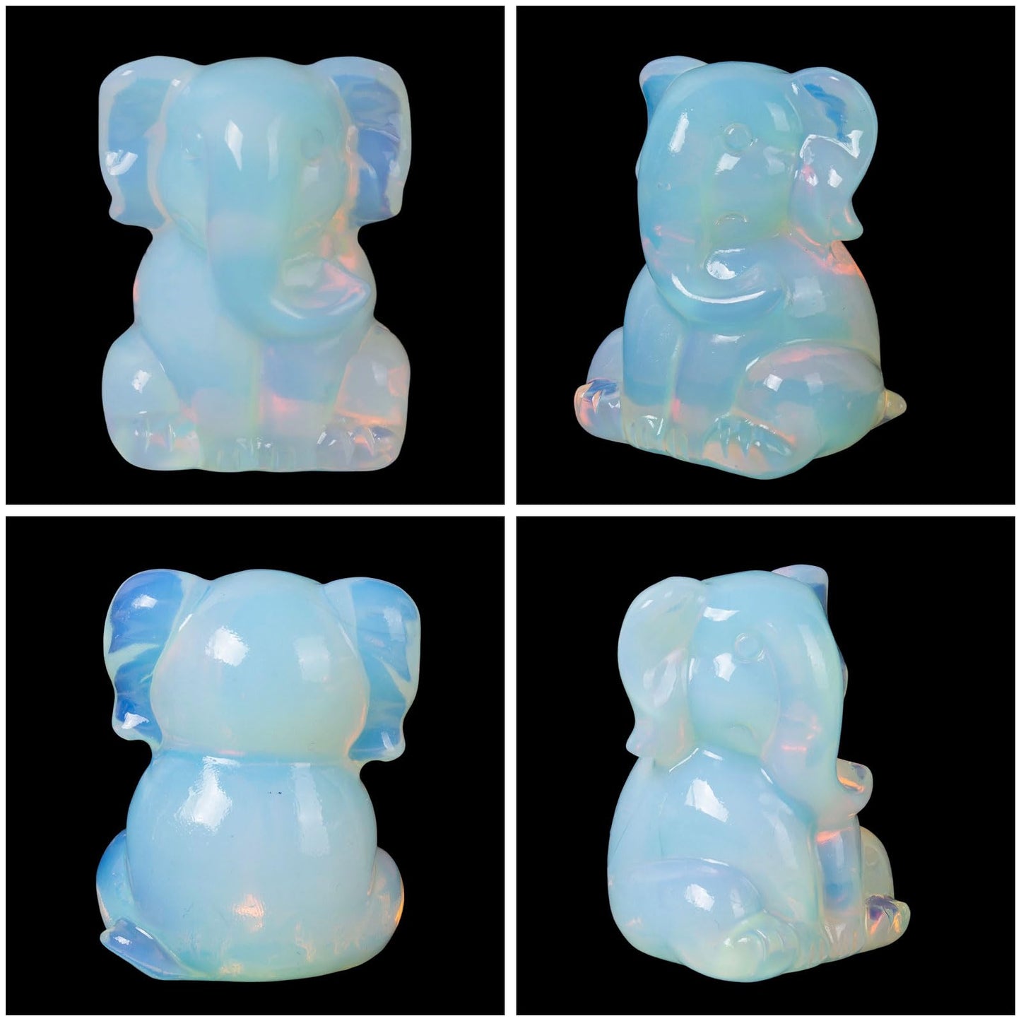 Ytbeoxk 2 Inch Crystal Elephant Decor Statues, White Opalite Cute Sitting Elephant Figurines, Reiki Healing Crystal Carved Animal Statues, Home Office Desk Hand Carved Decor Gifts for Women
