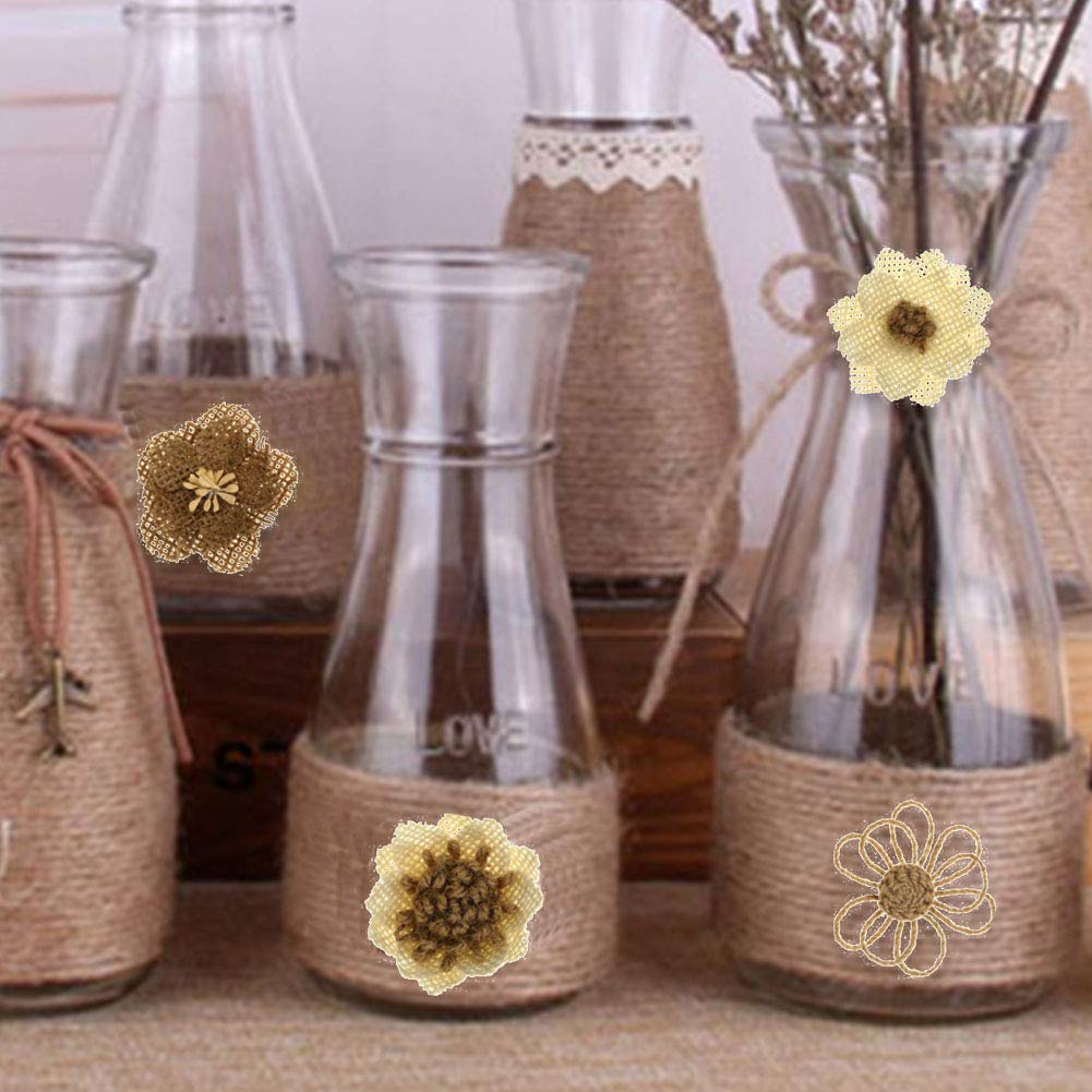 10Pcs Jute Burlap Flowers,10 Styles Handmade Natural Rustic Flower for Wedding Party Decor Home Embellishment DIY Crafts