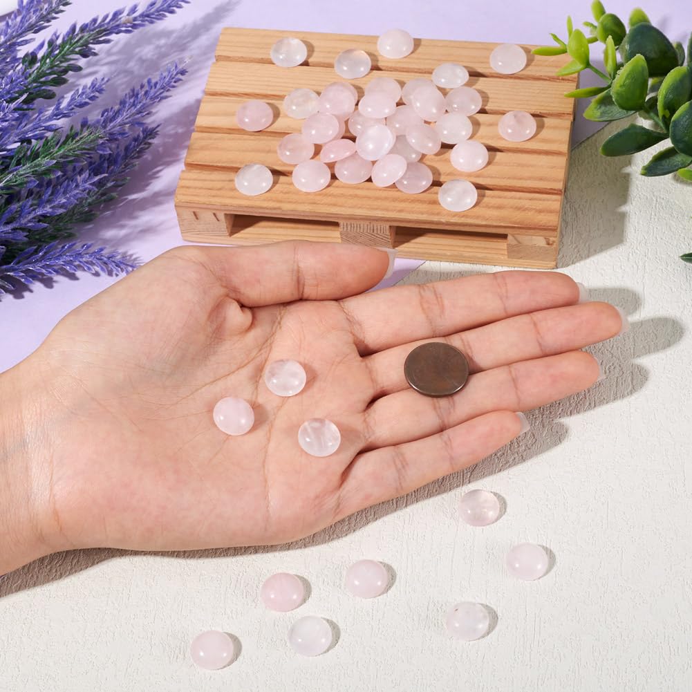 Fashewelry 50Pcs Natural Rose Quartz Cabochon Stone Half Round Beads 12mm Flat Back Gemstone Chakra Healing Crystal Cover Cabs for Jewelry Making