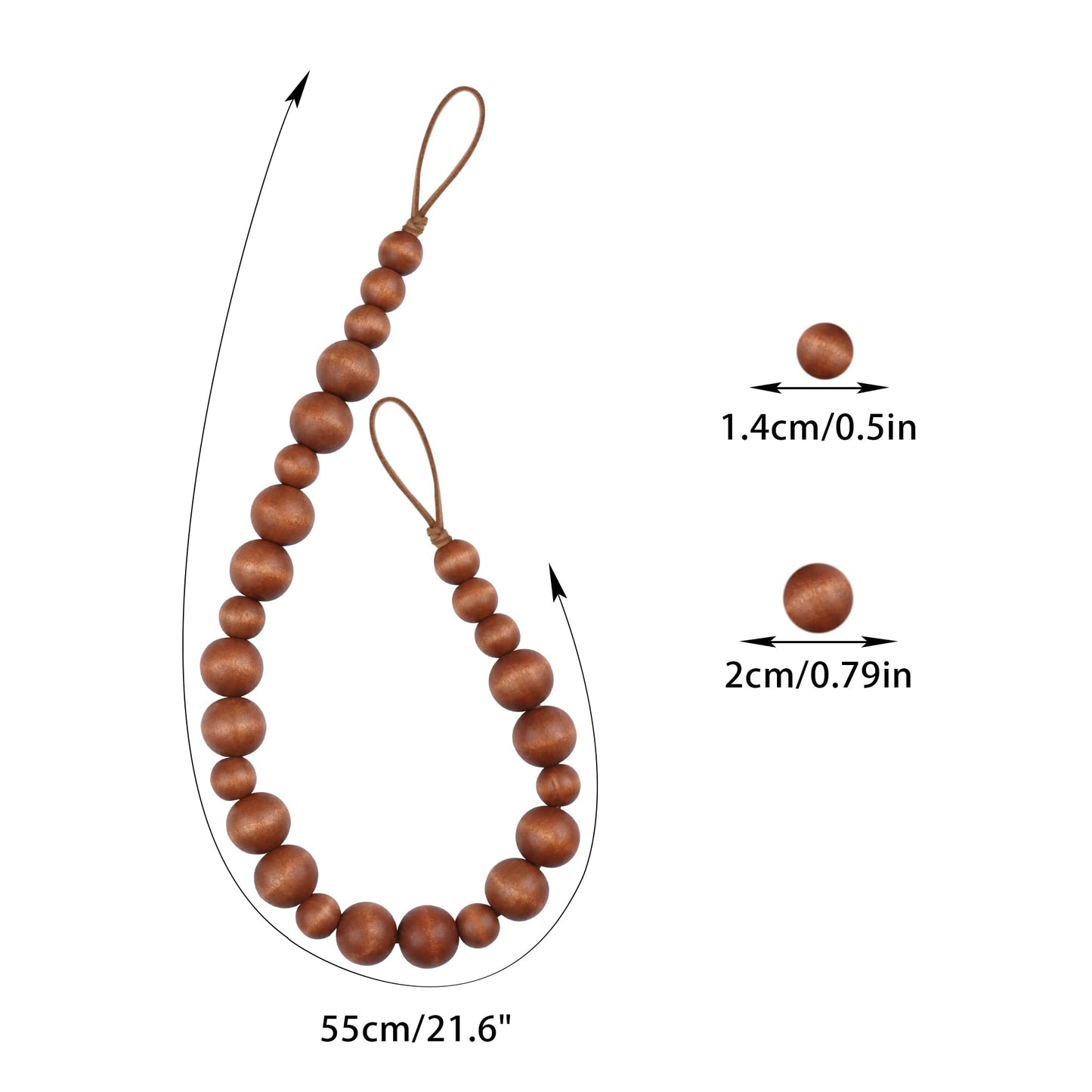 OCIOLI 2 Pieces Curtain Tieback Wood Bead Curtain Tiebacks Curtain Holdbacks for Wall Curtain Ties Window Treatment Curtain Tie Backs with Hooks Curtain Pull Backs (Coffee,2)