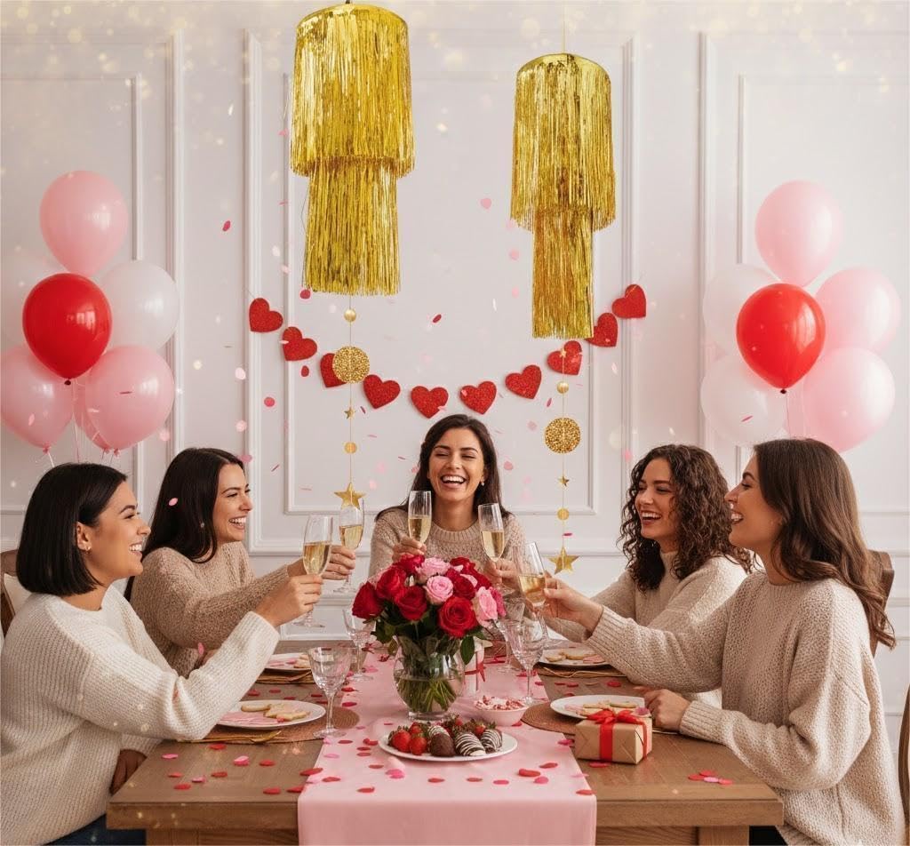 Cheerland Gold Tinsel Chandelier Mothers Day Party Decor 2 Tier Haning Fringed Circle Star Garland for Graduation Birthday Anniversary Bridal Shower Wedding Ceiling Best Mom Day Decorations Supplies