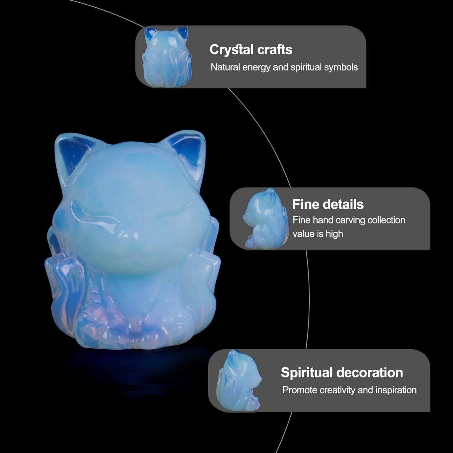 QLRSUXN Opalite Nine Tailed Fox Decor,2 Inch Healing Crystals Fox Statue,Lucky Guardian Pocket Fox Figurines as Women’s Gifts,Fox Figurine for Office Home Decor and Ornament.