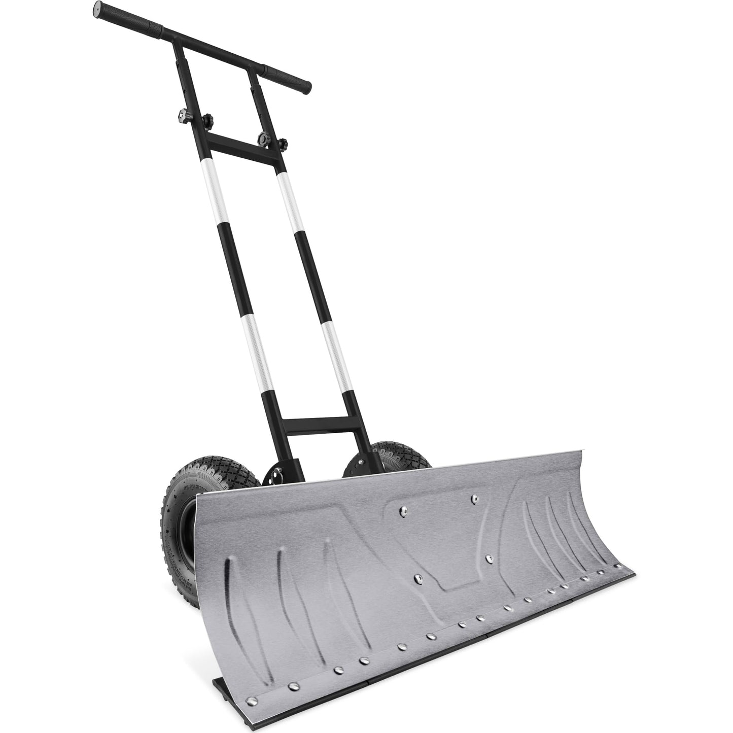 Best Choice Products 36in Galvanized Blade Heavy-Duty 2-Wheel Snow Pusher Hand Plow for Snow Removal w/Wheels, Adjustable Handle, Blade Angle - Silver