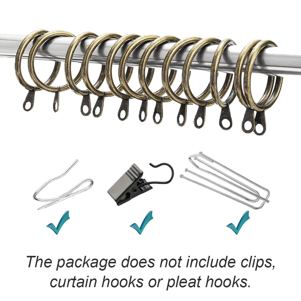 WANXIANG 20 pcs Metal Curtain Rings with Eyelet, 1-1/4 inch Inner Diameter,Fits Up to 1 Inch Rod, Bronze