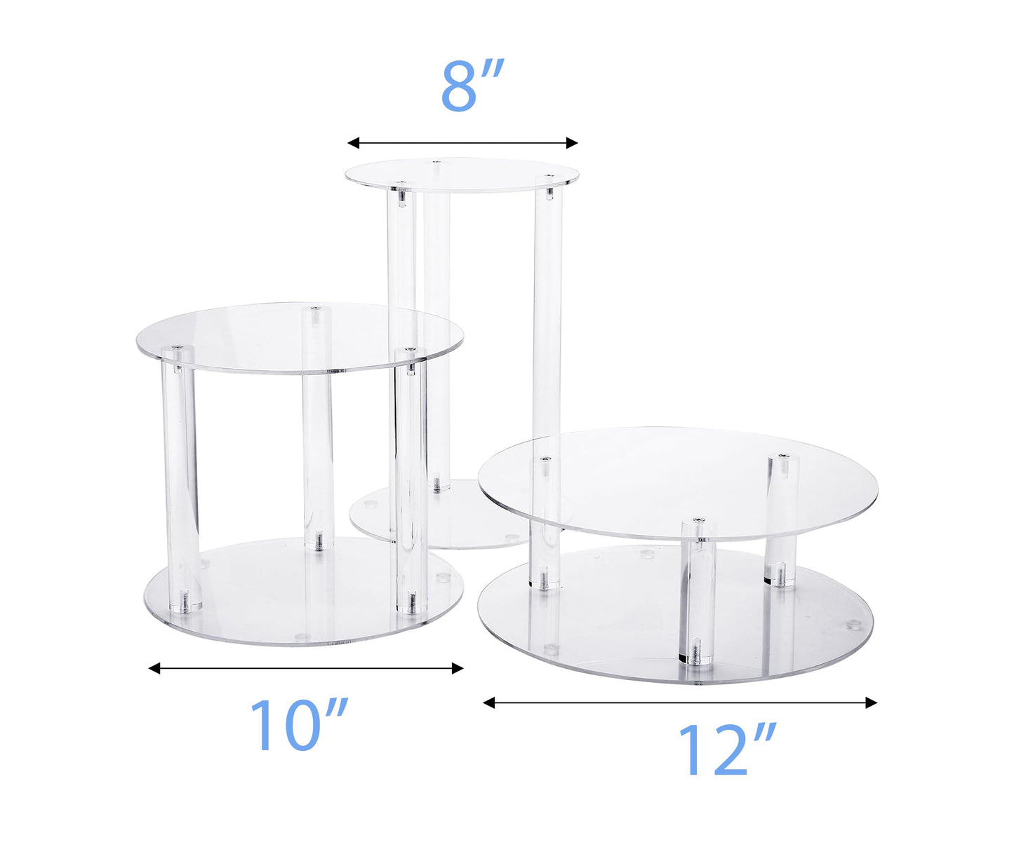 Jusalpha 3 Tier Large Acrylic Glass Round Wedding Cake Stand, Food Display Stand, Cupcake Stand, Dessert Display Platter WCS02 (3 tier with base tier)