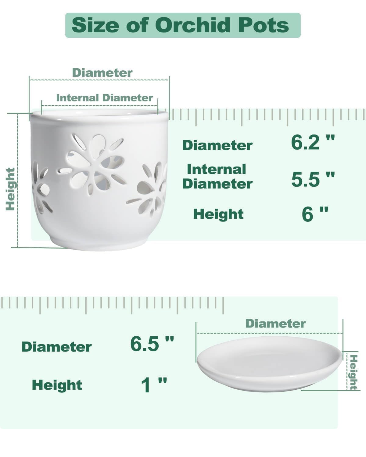 vensovo 6 Inch Orchid Pot with Holes and Saucer - White Ceramic Orchid Planter for Repotting, Flower Pot for Indoor/Outdoor Plants (1 Pack)