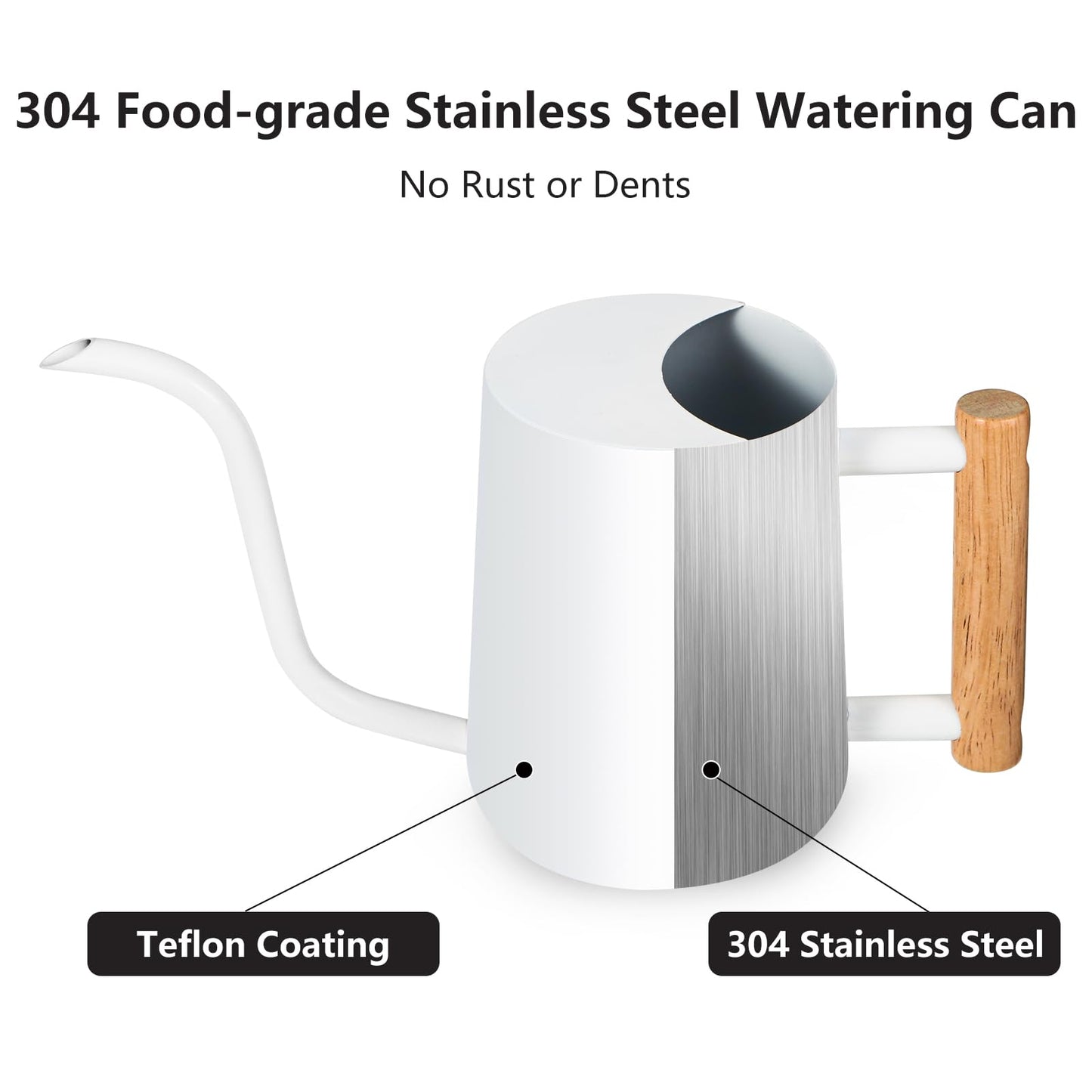 Watering Can Indoor Plants, 35oz Small Stainless Steel Metal Watering Can Modern Decorative Watering Pot with Long Spout for Indoor House Plant Bonsai Outdoor Garden Flowers -White