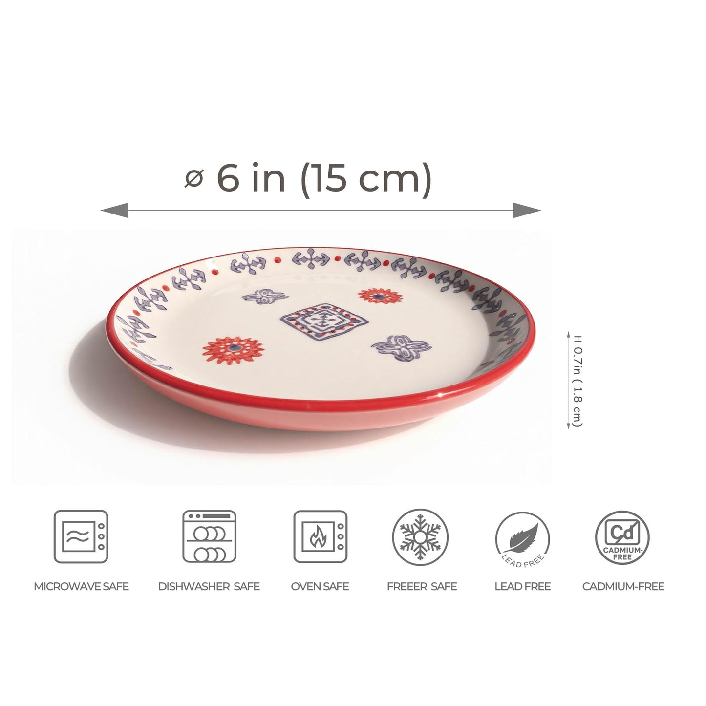UniqueLife Hand-Painted 6 Inch Dessert Plates Set of 6, Mixed Design Ceramic Appetizer Snack Salad Plates, Microwave Dishwasher Oven Safe Small Plates for Cake Bread Fruit, Gift-Ready -Mixed