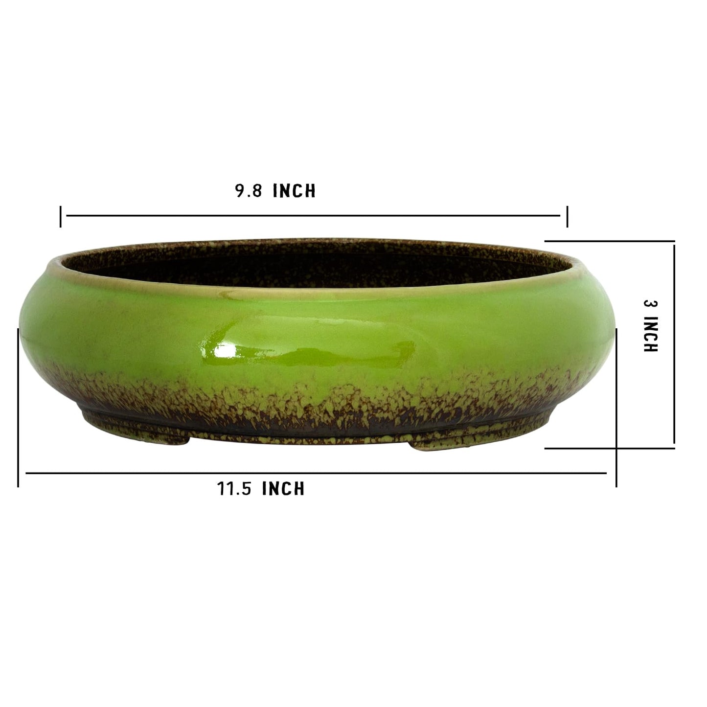 Succulent Pots - 11.5 Inch Ceramic Bonsai Pots with Drainage, Large Shallow Succulent Planters for Indoor Outdoor Plants, Round Glazed Cactus Flower Plant Container Bowl Home Desk Decor(Green)