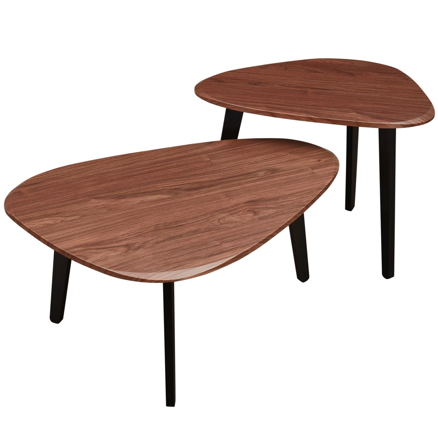 DURISEN Nesting Coffee Table Set of 2-Mid Century Modern Guitar Pick Stacking Tables with Solid Wood Legs-Waterproof Triangle Center Side End Table for Small Living Room,Apartment,Balcony (Walnut)