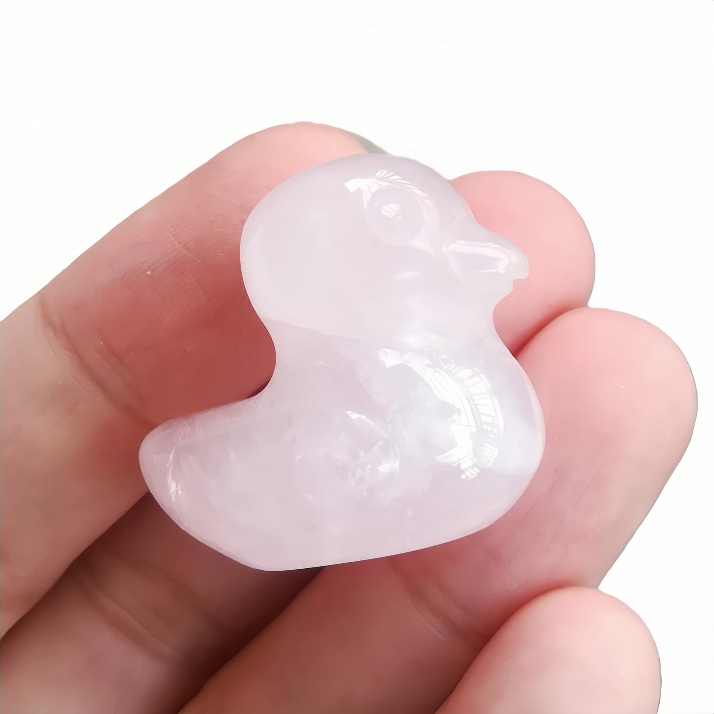 Bacatgem Natural Rose Quartz Crystal Duck Carving Positive Energy Home Decoration Desk Decor,1.18 Inchs Crystal and Healing Stone Ornament