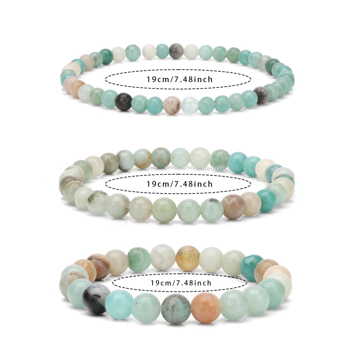 Risyfjew 6MM Handmade Amazonite Natural Gemstone Stretch Elastic Bracelet,PE Film Anti-oxidation Packaging Natural Stone Crystal Healing Power Energy Gifts for Adult