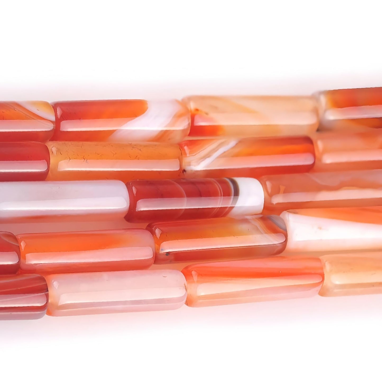 HAAMIIQII Natural Orange Red Carnelian Tube Beads 13x4mm Column Stone Cylinder Gemstone Loose Beads for Jewelry Making Strand 15 Inch (28-29pcs)