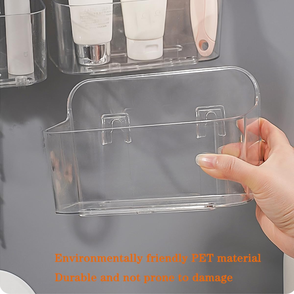 Adhesive Wall Mount Organizer Box,Acrylic Shelves for Wall,No Drilling Hang Walls,with Self Adhesive Tape,Automatic Draining for Bathroom, Kitchen, Living Room - Clear (Small)
