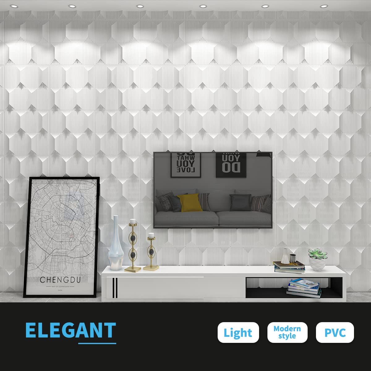 Art3dwallpanels PVC 3D Wall Panel for Interior Wall Décor, 19.7" x 19.7" Wall Decor PVC 3D Wall Panels, 3D Textured Wall Panels, Pack of 12 Tiles, White