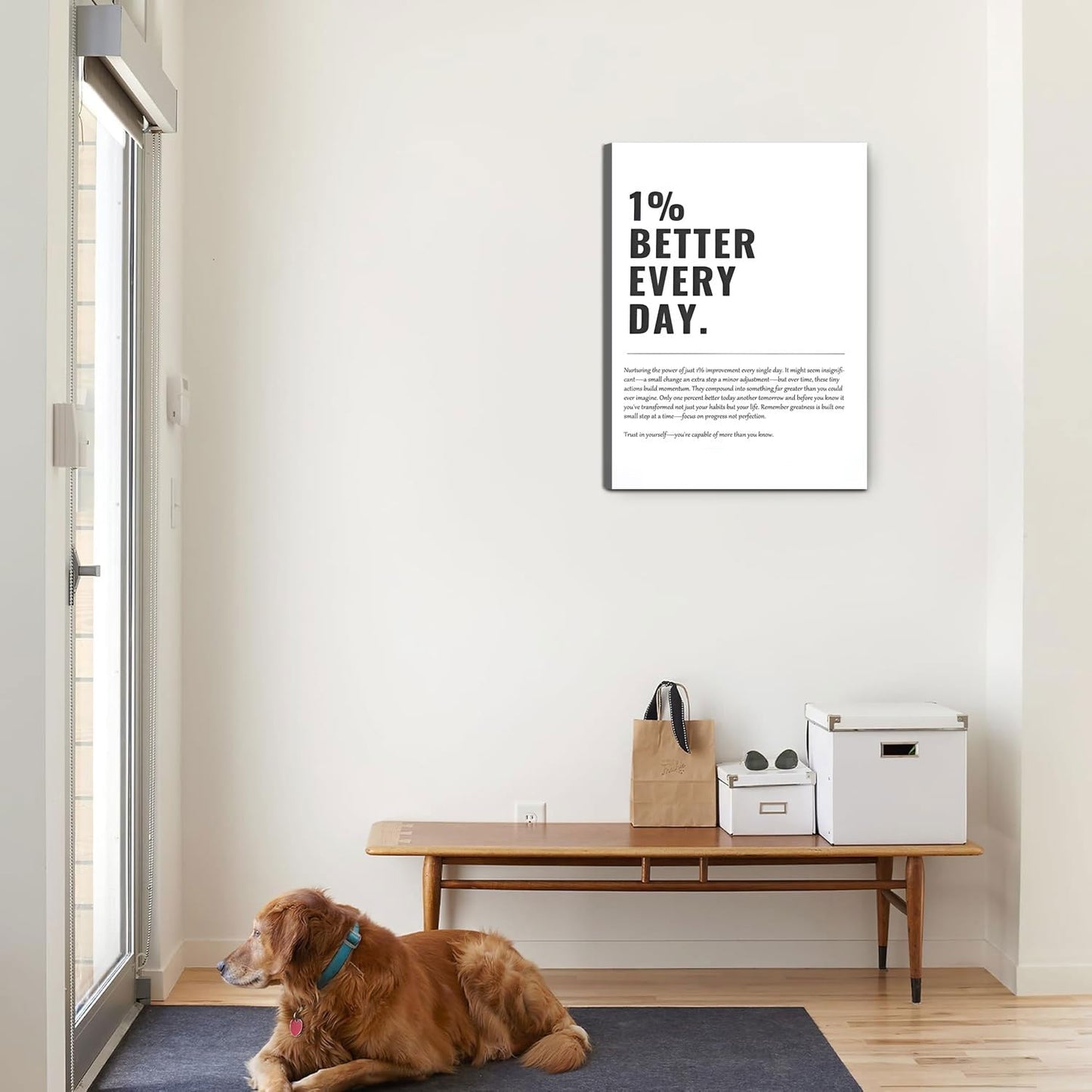 1% Better Every Day Framed Canvas Wall Art Modern Quote Decor 12x16in canvas