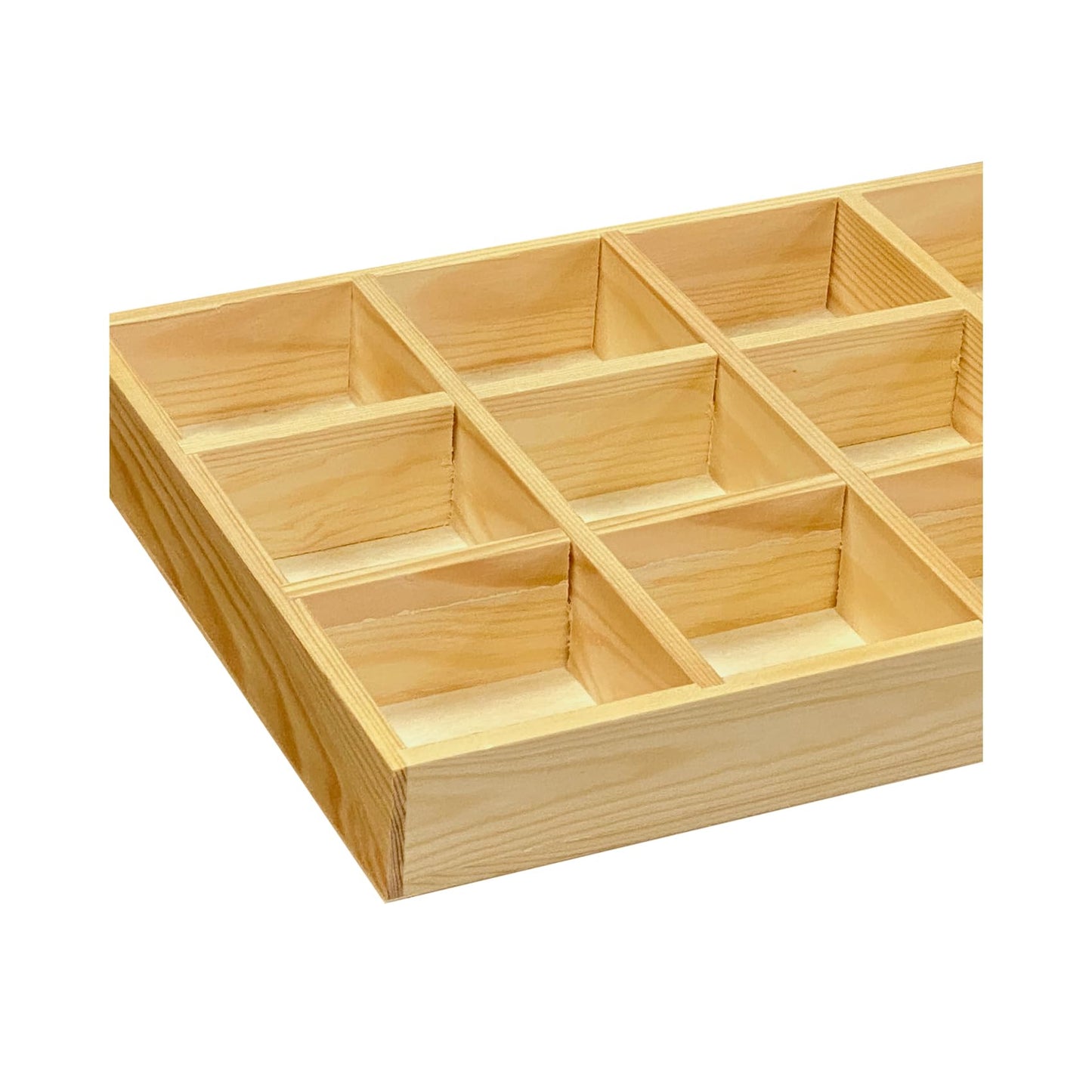 2 Pack Wooden Sorting Tray Grid Display Wood Divided Organizer Vanish Finished Section Box (12 Compartments,12.9 x 9.1 x 1.55 Inch Each Tray)