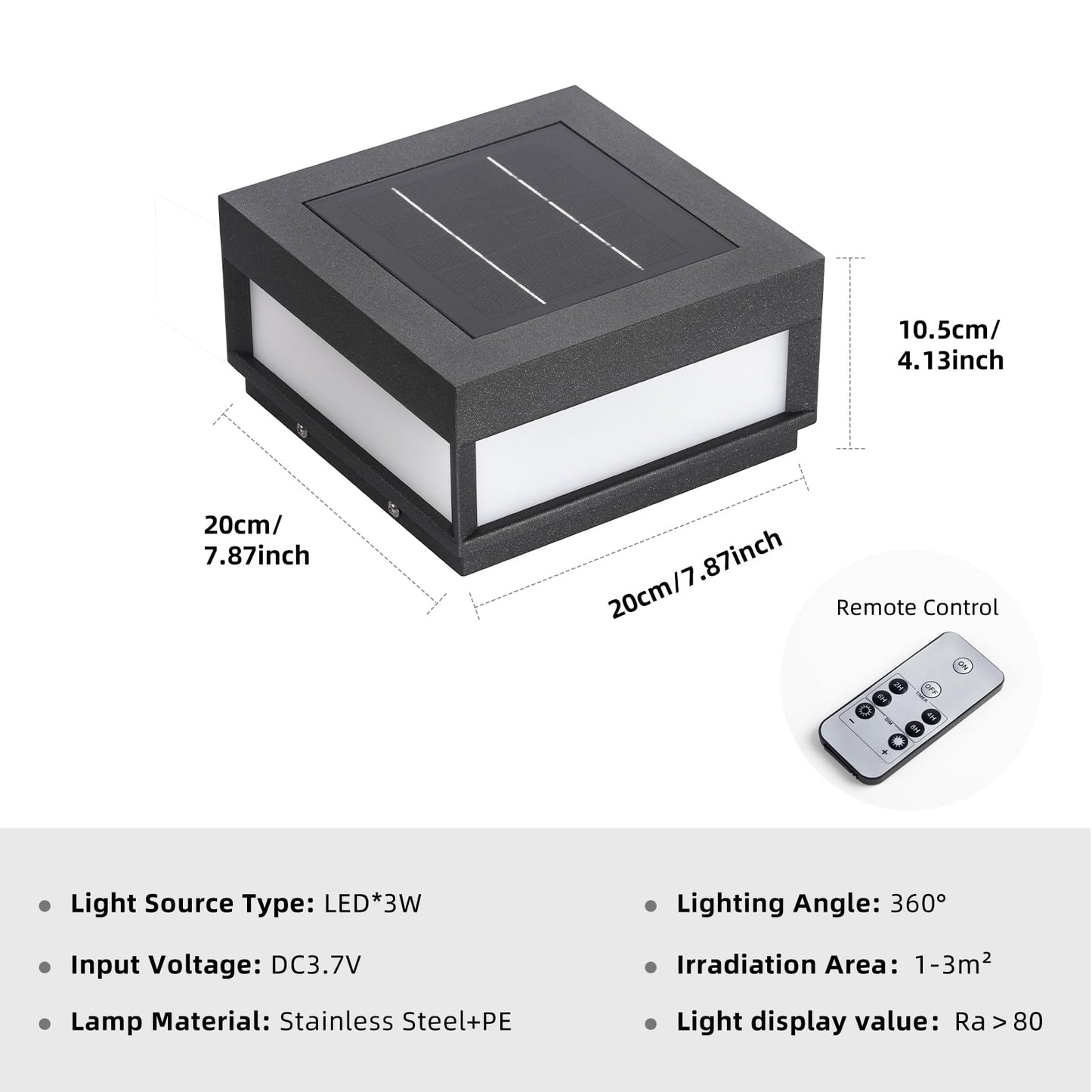 PAKEDANDUN Outdoor Solar Post Light, 7.87" Square Pillar Column Lights Solar Powered, Modern Fence Post Lamp Outside Lights Waterproof, 3000K Luxury LED Solar Lantern for Patio Gate Garden Decoration