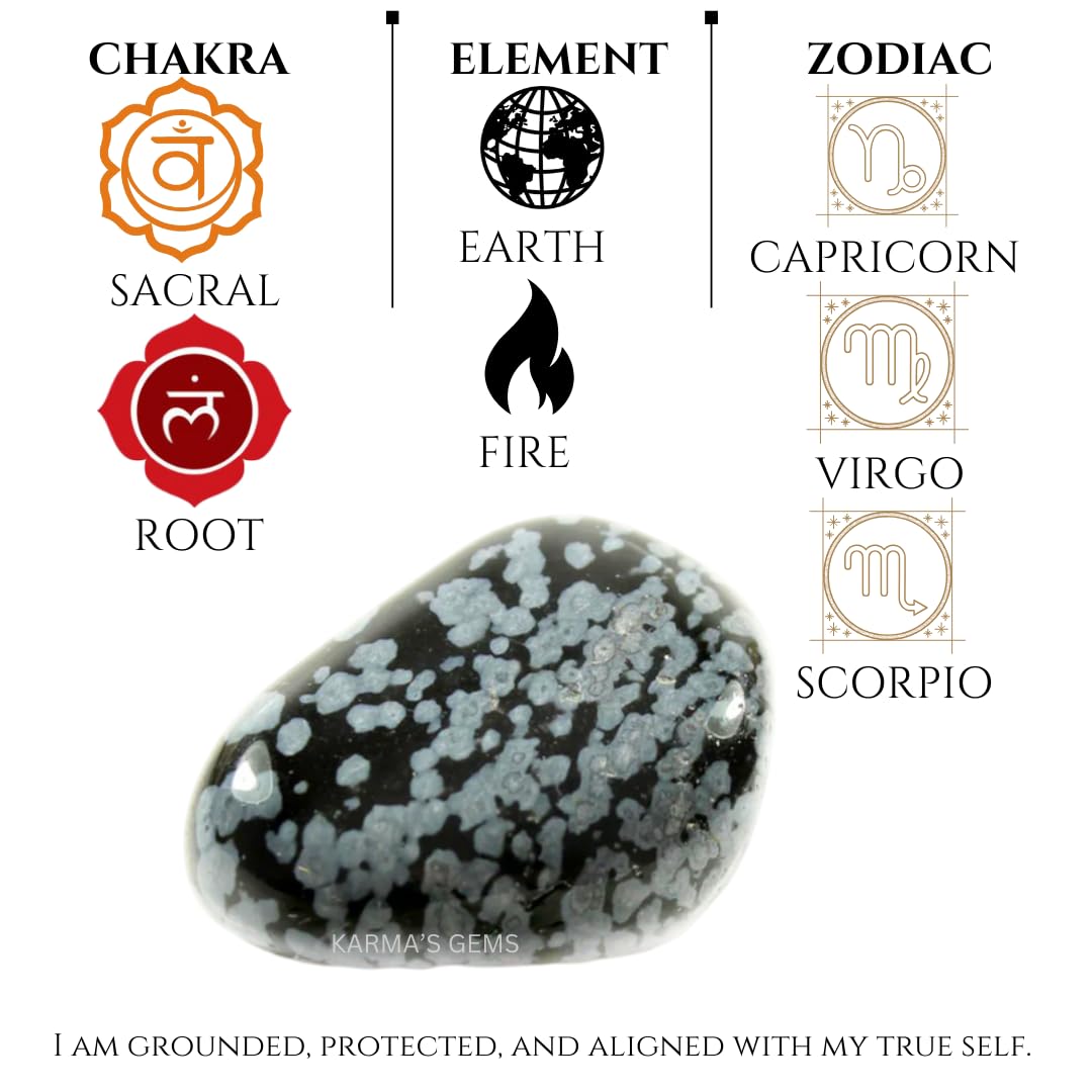Karma Gems Snowflake Obisidian Tumbled Stones Natural Crystal Kit for Reiki Healing Crystal Polished, Tumble Stones, Chakra Balancing, Reiki Gift, Home Decor (15-25 MM)