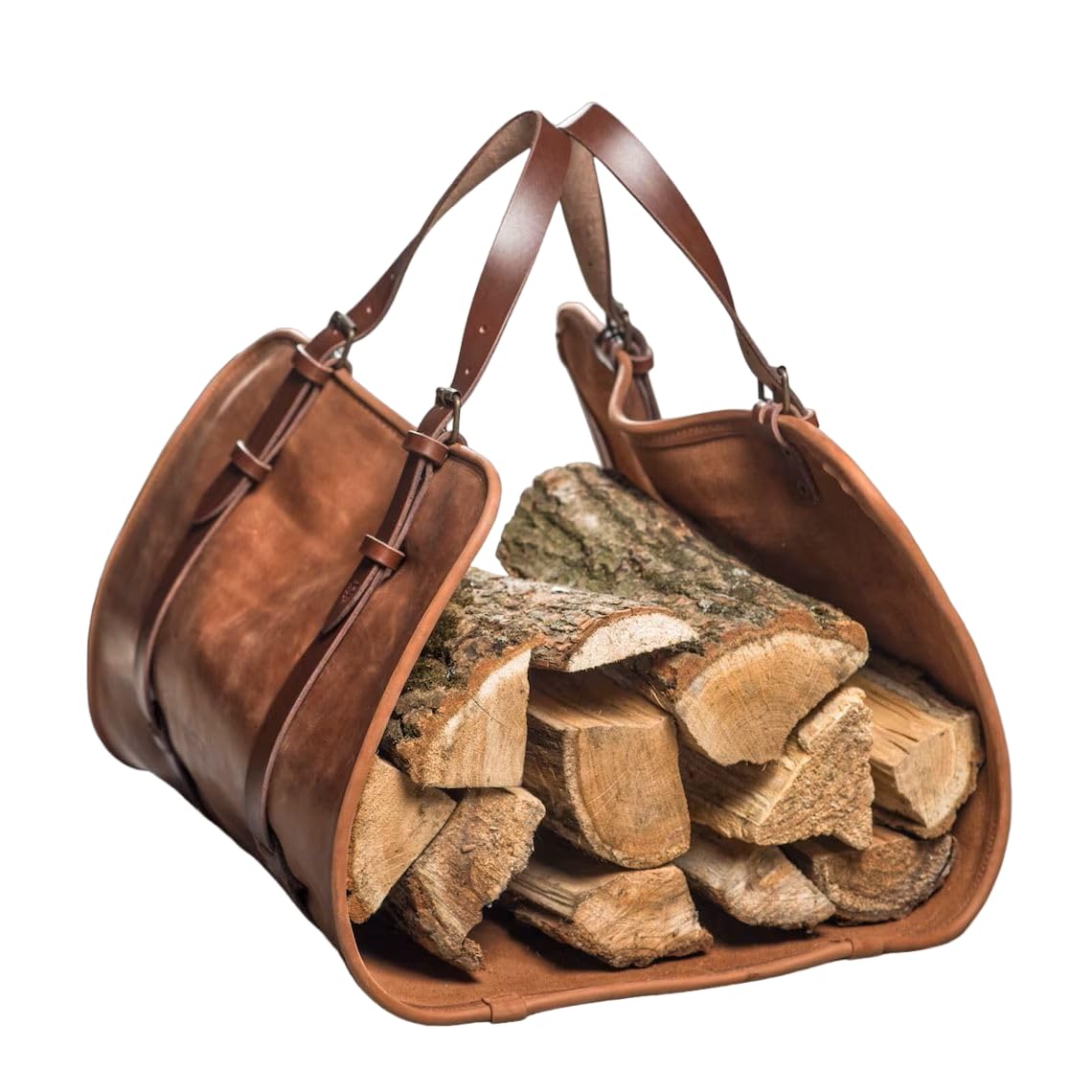 DarkRabbit Leather Firewood Carrier, Cabin Wood Log Carrier, Large Log Tote Bag for Fireplace, Campfire, or Outdoor Fire Pit | Heavy Duty Leather Wood Holder for Winter or Camping Stove 44X20