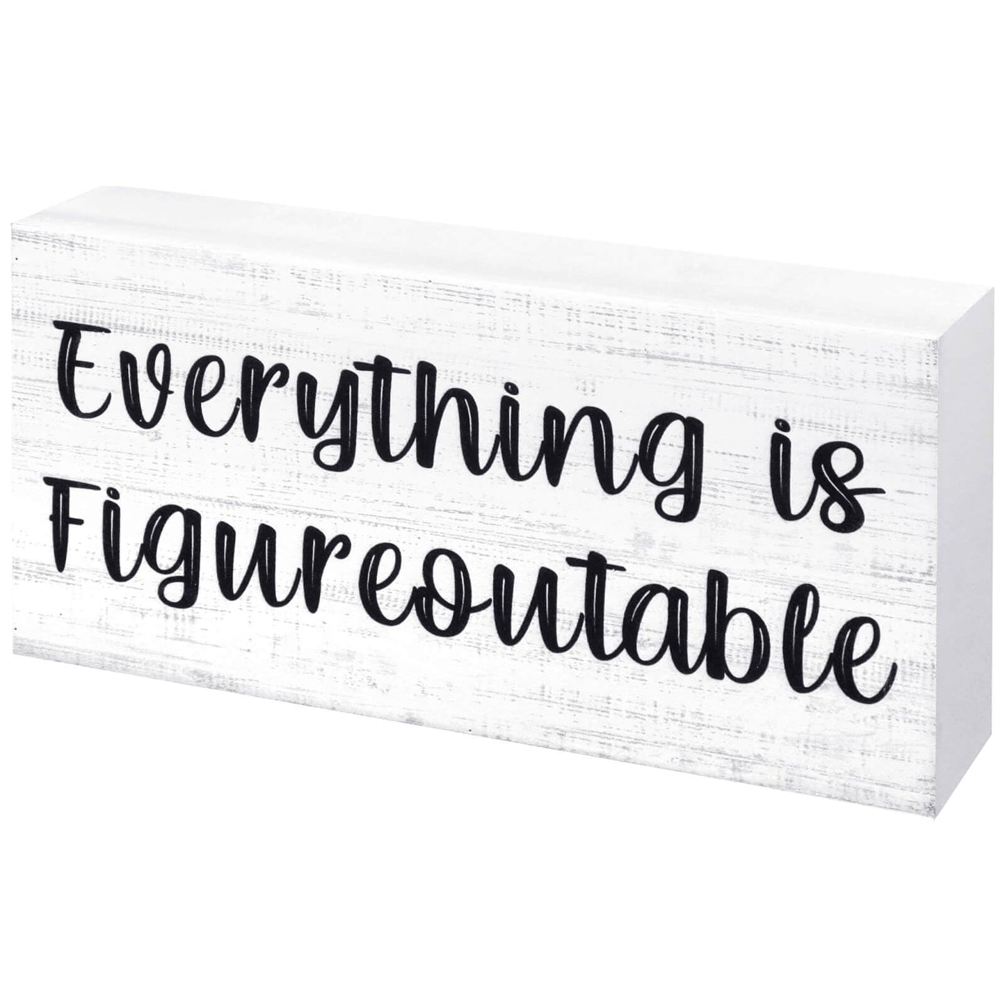 Esur Home Office Desk Decor - Inspirational Farmhouse Wooden Box Sign - Everything is Figureoutable(White)
