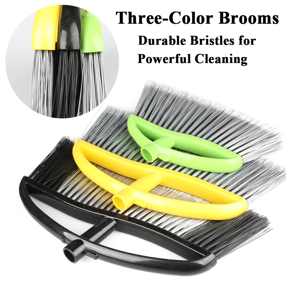 Chanhoo 3 Pack Wide Heavy Duty Angle Broom - Stiff Bristle Outdoor Brooms for Sweeping Patio, Garden, Garage, Yard (Black, Yellow, Green)