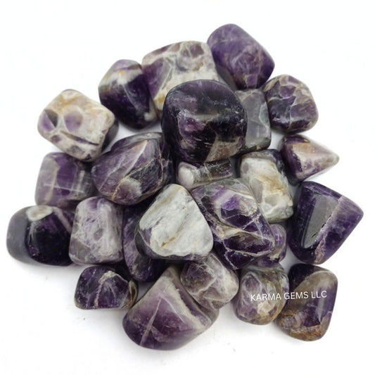 Karma Gems 1lb Amethyst Tumbled Stones - Polished Stones for Positive Energy - Crystal Kit for Fresh Mind & Restful Sleep - Healing Stone for Chakra Balancing - Ideal for Gift & Home Decor (15-25 Mm)
