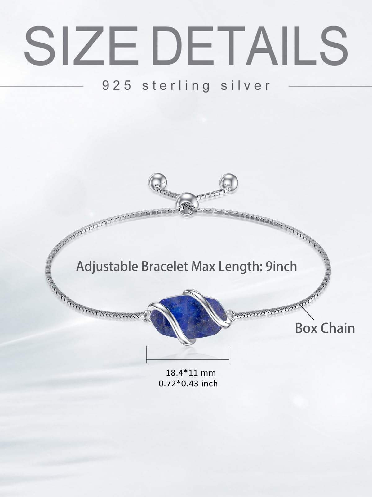 HPQQ Lapis Lazuli Bracelet for Women 925 Sterling Silver Lapis Jewelry Gemstone Bracelet Birthday Mothers Day Gifts for Mom Wife