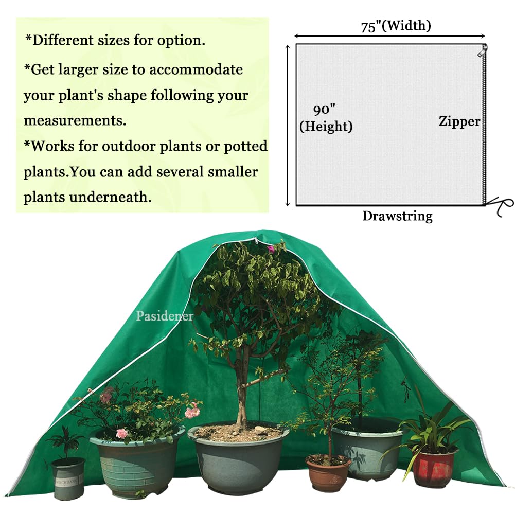 Pasidener Plant Covers Freeze Protection 2 Packs 90"X75" 2.2oz Tree Covers Frost Plant Covers Freeze Cloth for Outdoor Plants with Zipper Drawstring