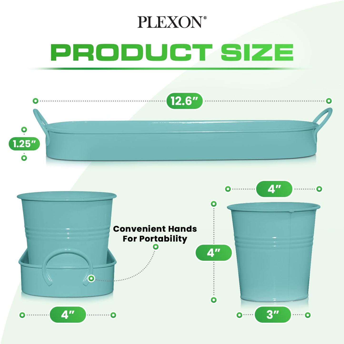 Plexon Herb Planter Indoor Garden Set of 3 with Tray, Metal Herb Pots for Indoor Plants, Round Kitchen Garden Kit Ideal for Windowsill Planter or Countertop, Aqua Mist Blue Powder Coated
