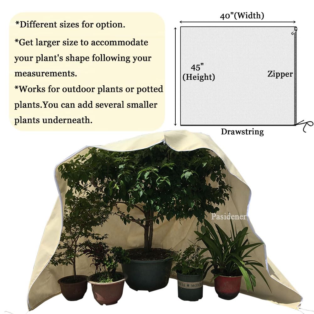 Pasidener Plant Covers Freeze Protection 2.8oz 3 Packs 45"x40" Winter Tree Covers Frost Blankets for Outdoor Plants with Zipper Drawstring- Frost Cold Pest Protection for Shrubs Fruit Tree