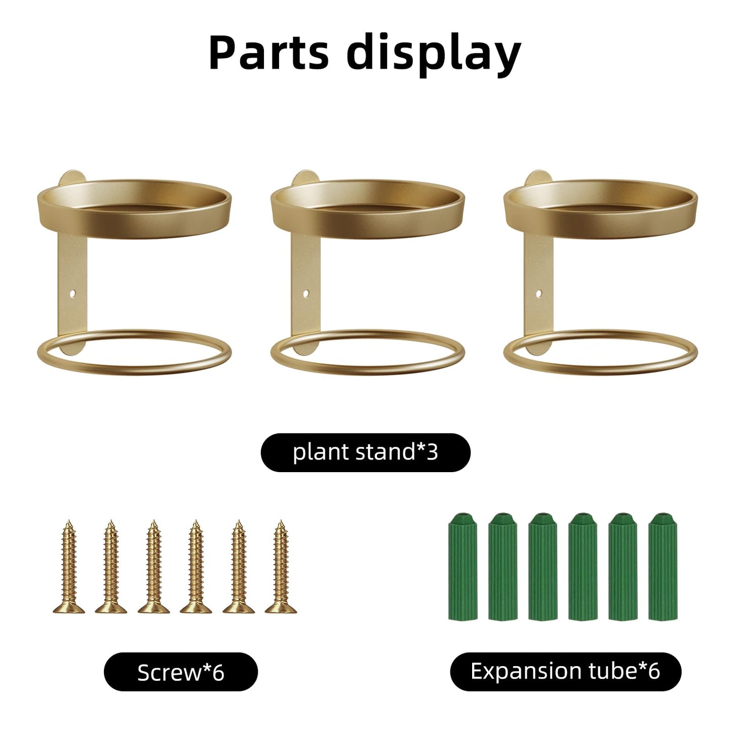 Rioneta Metal Wall Plant Holder for Indoor Plants, Modern Stylish Wall Decor, Space-Saving Vertical Shelf for Home, Garden & Office 3 Pack Gold