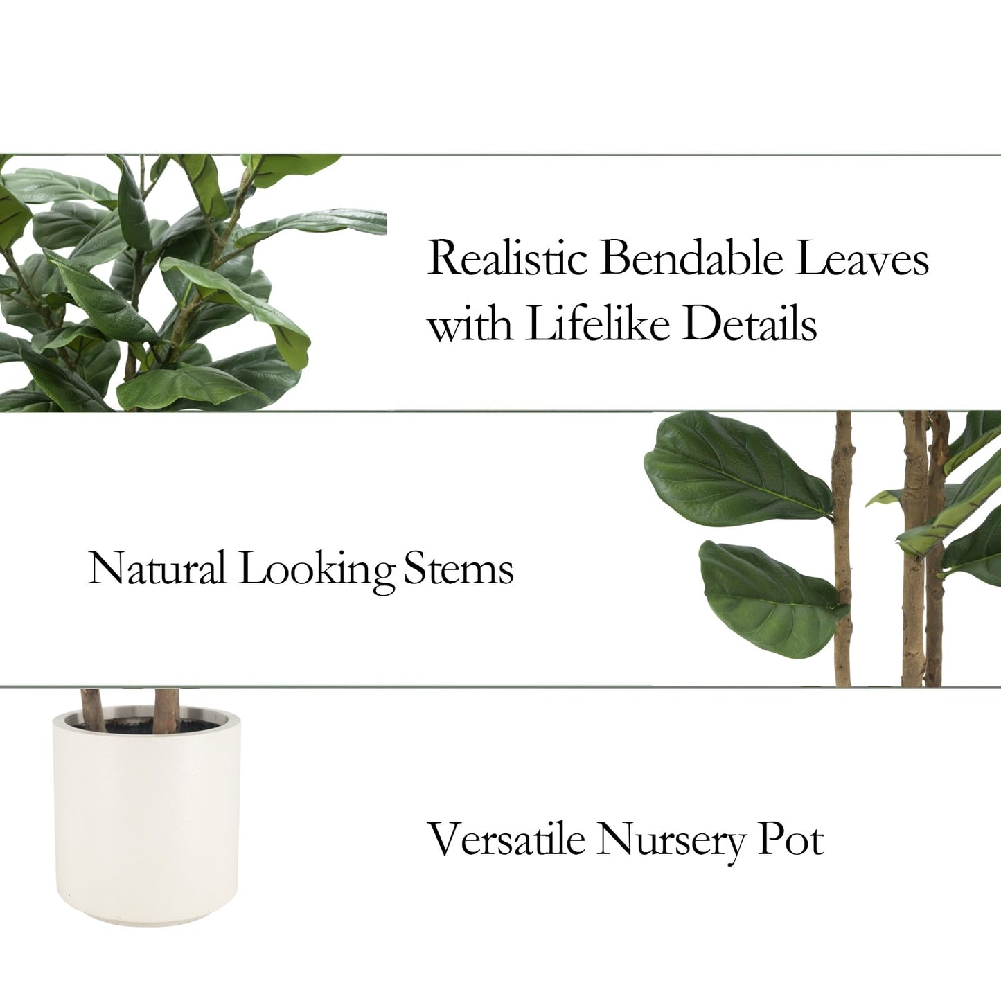 Artificial Fiddle Leaf Fig Tree 6FT with White Tall Planter-Large Faux Tree Tall Fake Floor Plant in Pot,Artificial Plants Indoor for Home Office Living Room Décor(Lyrata 6FT)