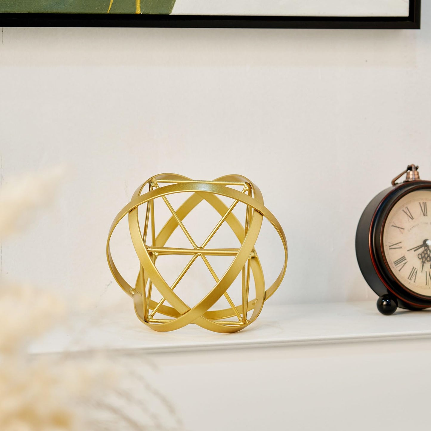 HLQMFHT 7 inches Metal Geometric Abstract Sculpture， Metal Geometric Sculpture Decor Sphere, Tabletop Decor for Living Room,Study,Bedroom,Modern Home Decor Accents