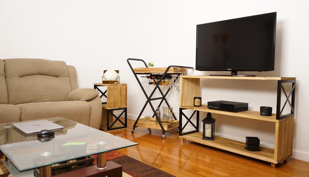 Premium Home 30” Tall Wood Side Table, Narrow End Table with Open Shelf, Natural Accent Table for Living Room. Bedroom or Record Player