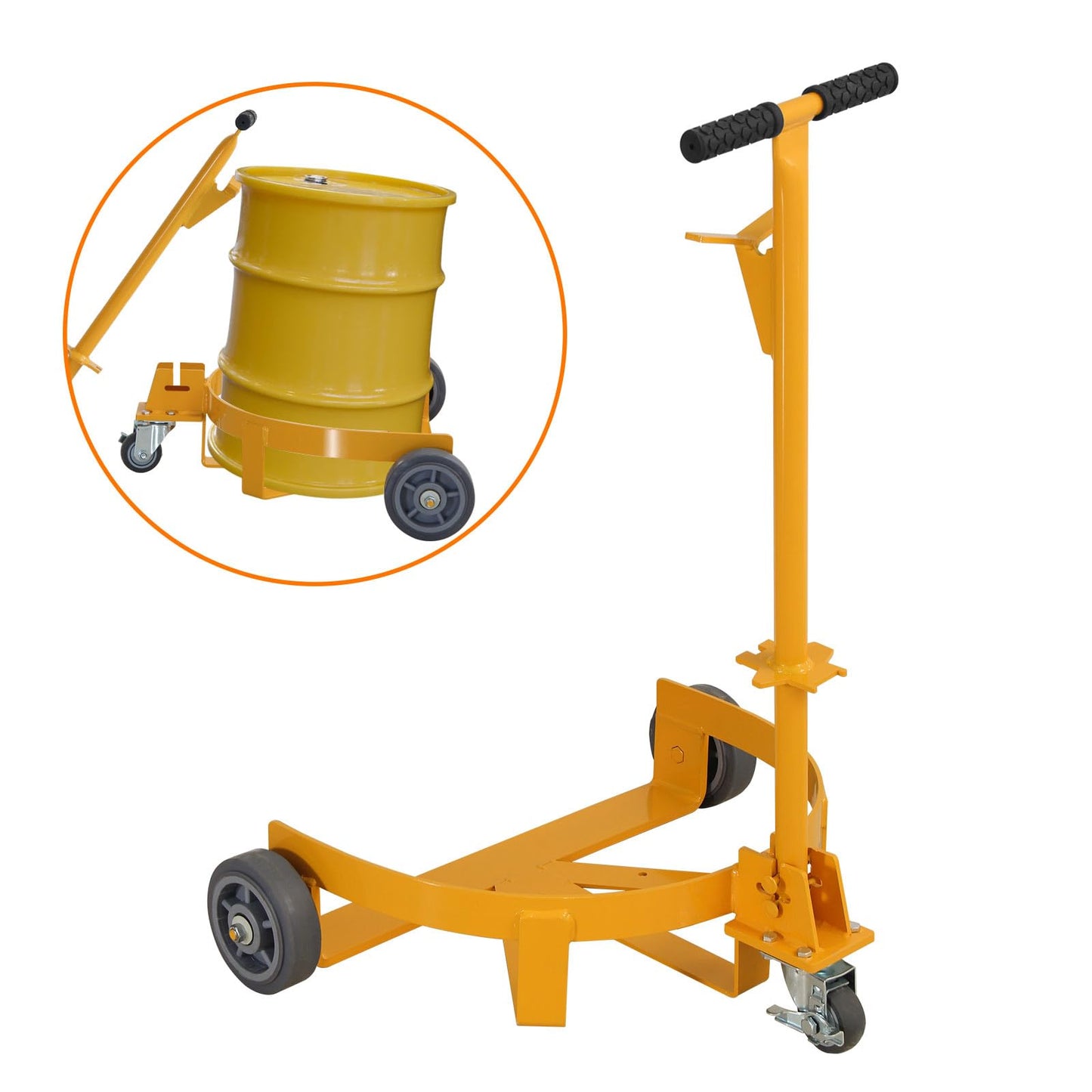 55 Gallon Drum Dolly, 1200lbs Capacity Oil Drum Cart with Bung Wrench Handle and Poly-on-Steel Wheels with Brake, Low Profile,Yellow
