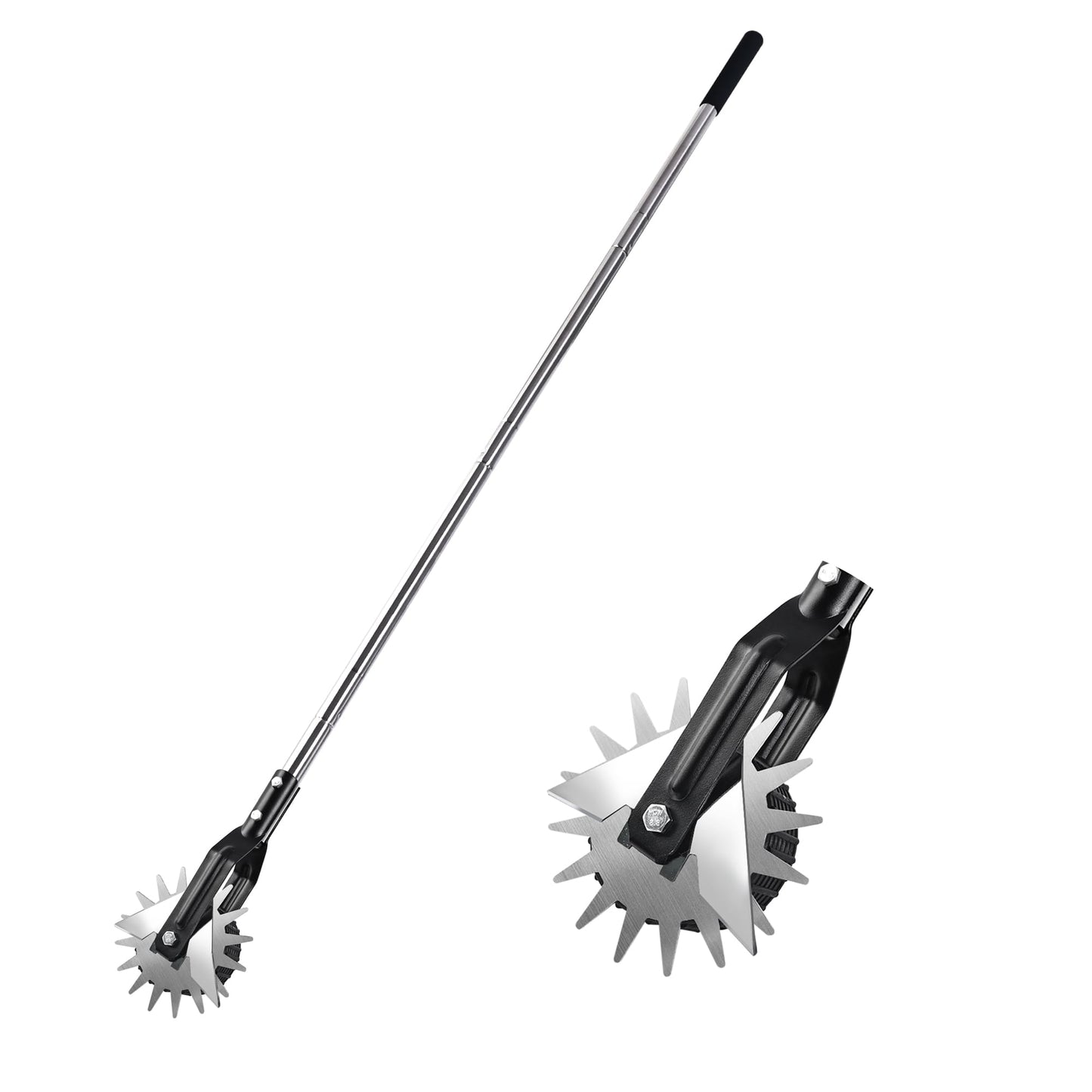 BARAYSTUS Wheel Rotary Edger Lawn Tool, Grass Edge Trimmer, Sidewalk Manual Lawn Edger, Strong 3 Sections Stainless Steel Handle with Cushion Grip, 58.3-Inch