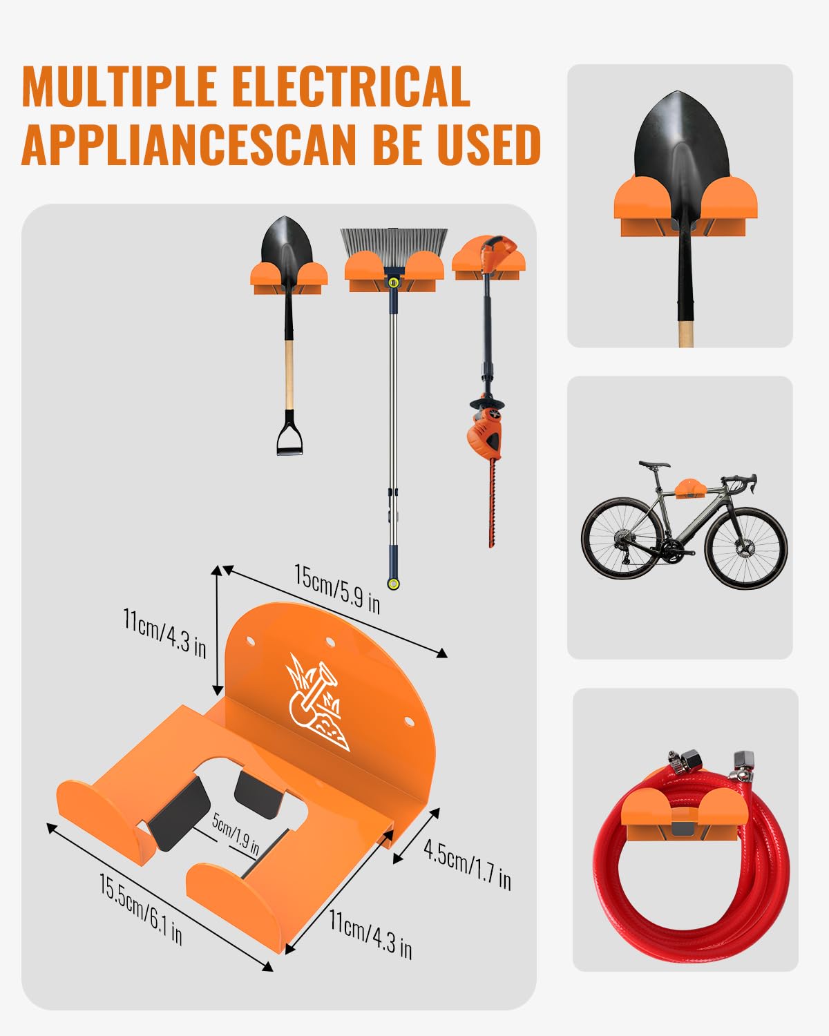 Weedeater Rack & Snow Shovel Hanger - 4 Pack - 180LB Heavy-Duty Alloy Steel Wall Mount Set for Winter Gear, Stihl Power Tools, Grass Trimmer, Garden Tools, Space-Saving Storage for Garage, Shed