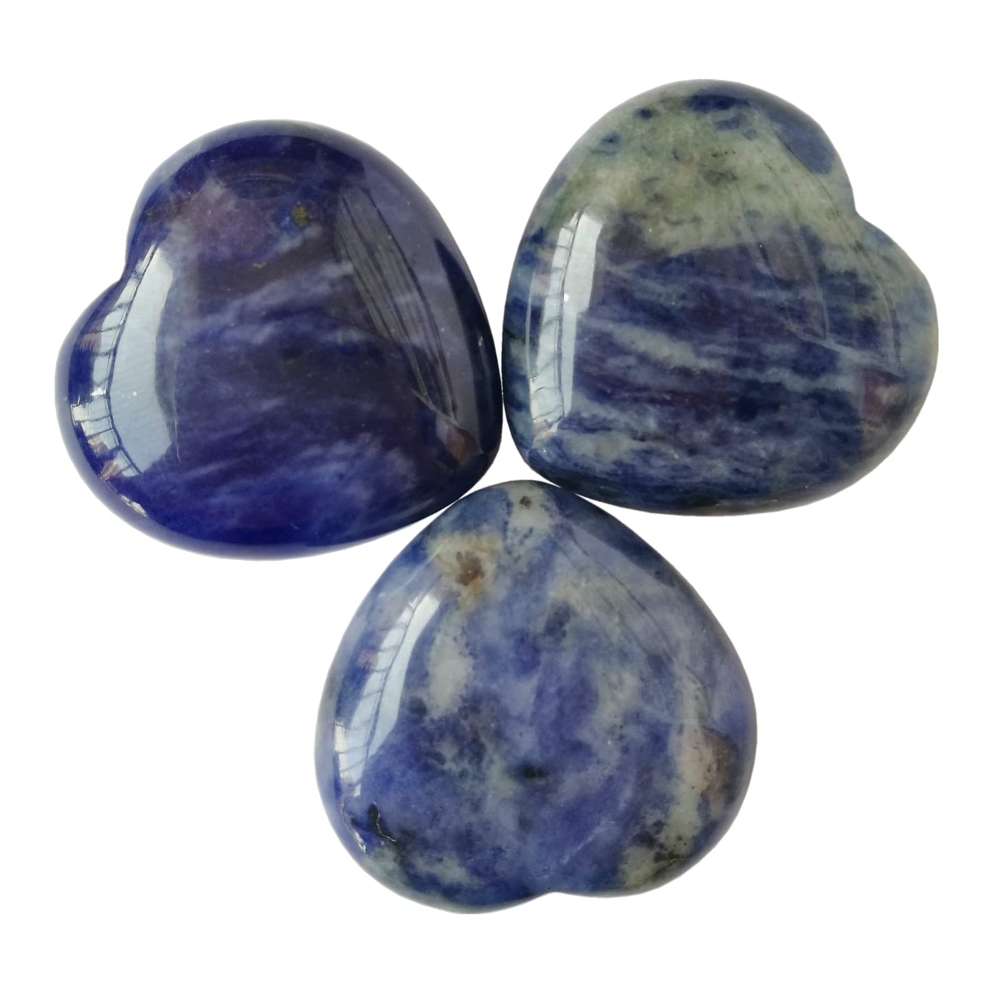 Bacatgem 3 Pcs Natural Sodalite Pocket Palm Thumb Healing Crystal Heart Love Worry Stones,1 inches Reiki Balancing Crystal and Healing Stones