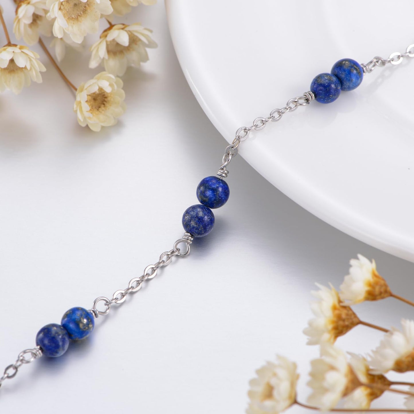 BETHZA Natural Lapis Lazuli Bracelet for Women 8mm Round Shaped Blue Lapis Gemstone Adjustable Bracelets Boho Bead Jewelry for Birthday