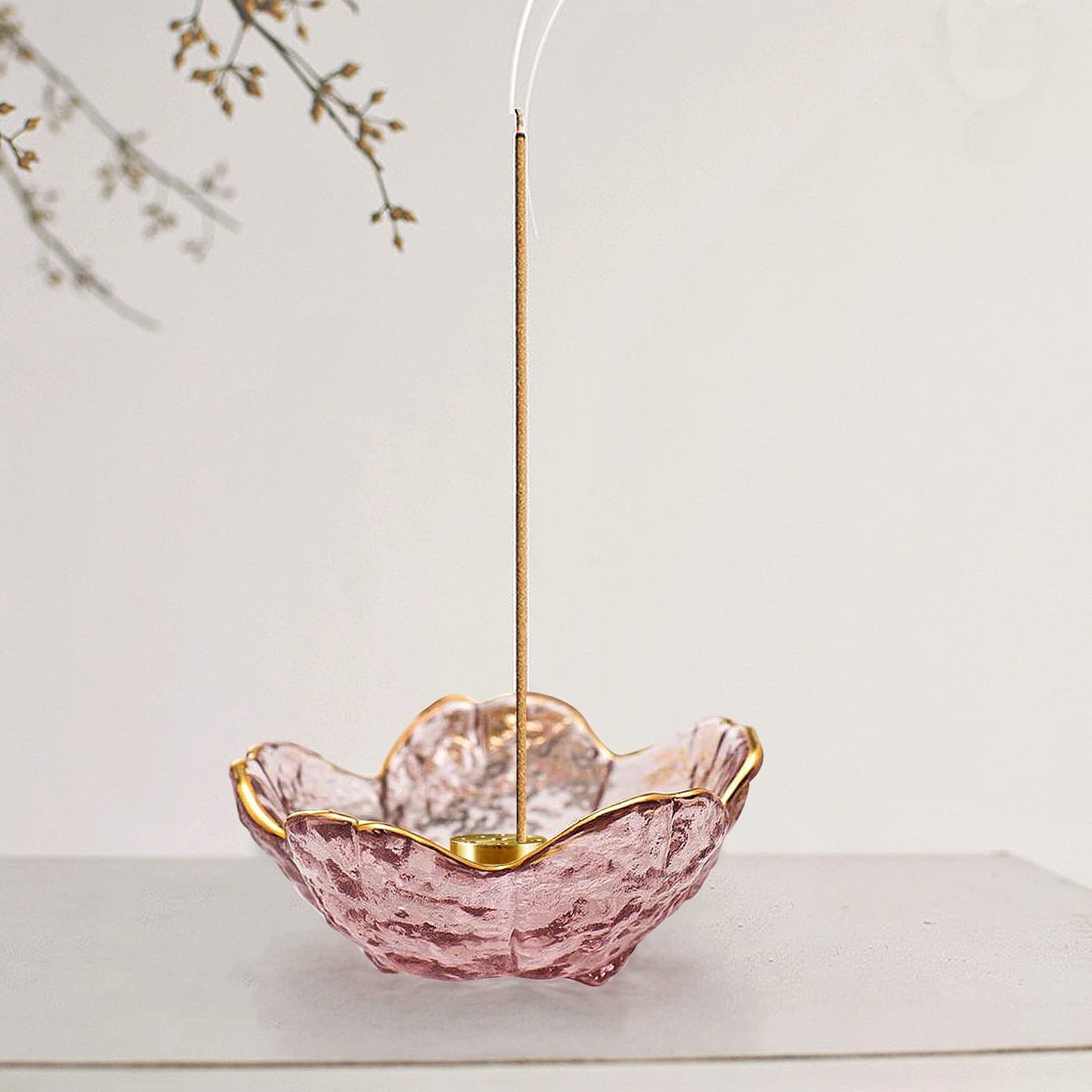 ziyue Incense Holder for Sticks and Backflow Incense, Handmade Glass Cherry Blossom Incenses Stick Holder with 9 Incenses Holes Incenses Burner Ash Catcher Ideal for Incense Burning, Home & SPA Decor